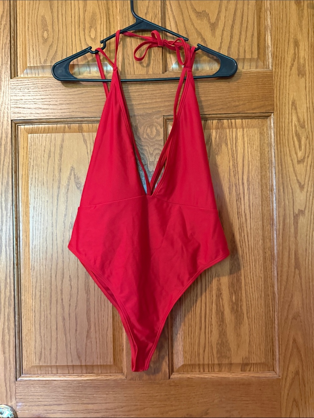 Women’s Red One-Piece Swimsuit - Classic Plunge Front